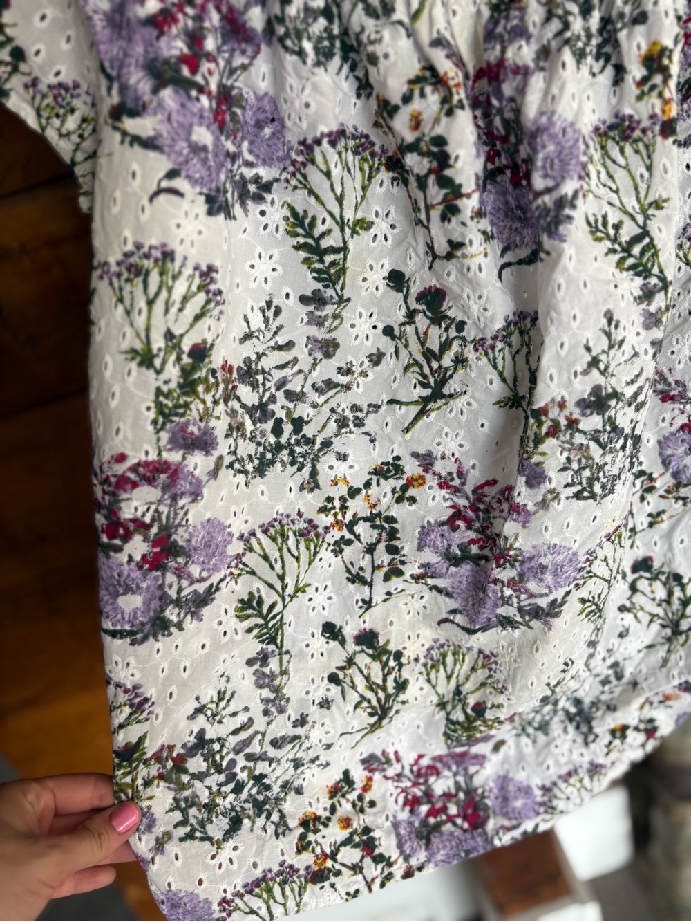 Violeta by Mango Floral Eyelet Off Shoulder Blouse White Purple M - Picture 6 of 8
